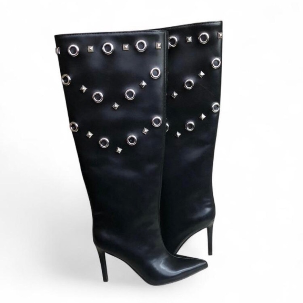 I.N.C. International Concepts Women's Black Saiqa Grommet Knee High Boots 6.5 M